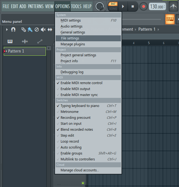 Opening File Settings in FL Studio Software