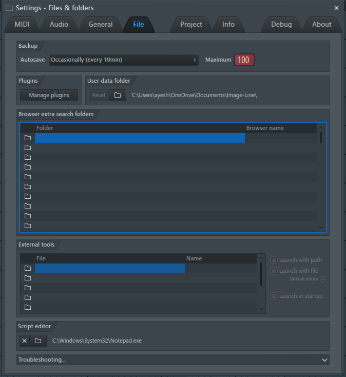 Browsing folders in FL Studio 